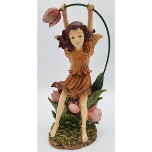 Whimsical Fairy Figurine – 12.25" Hand Painted Ceramic w/ Flowers & Wings VTG